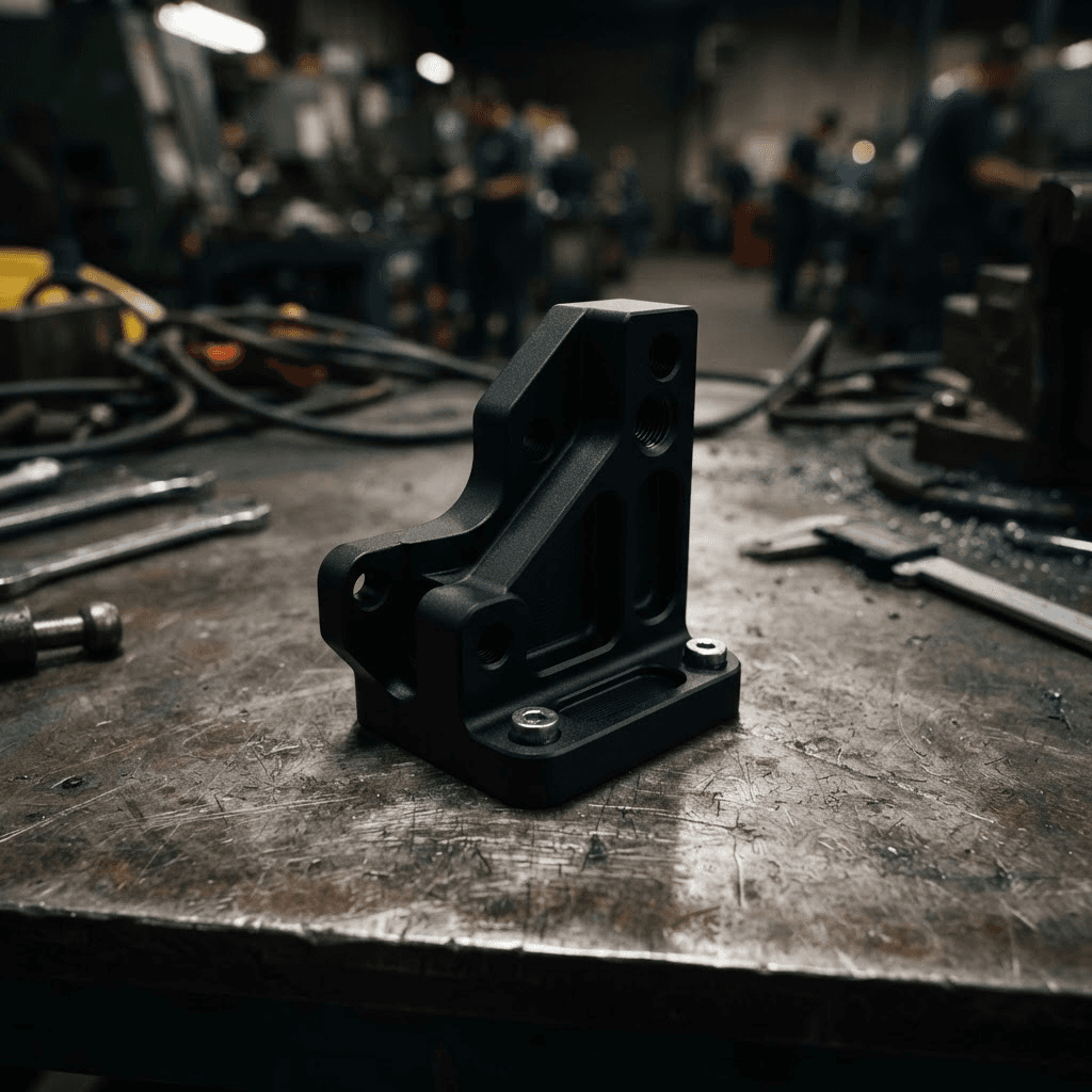Matte black powder-coated machined aluminum part